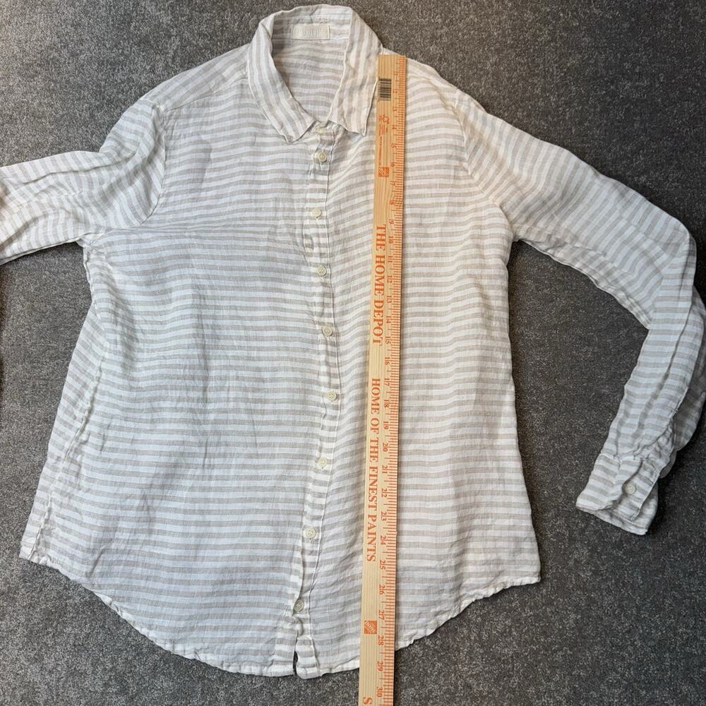 CP Shades Linen Button-Up Shirt‎ L Beige White Stripes Relaxed Fit Made in USA - Picture 2 of 7